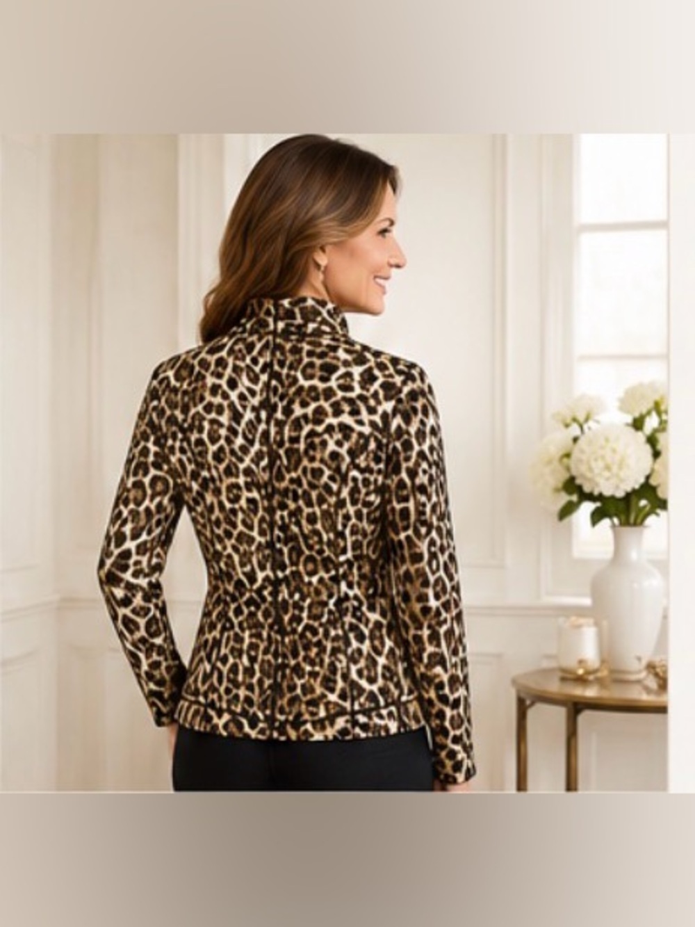 Christine Alexander Leopard Print Rhinestone ZipUp Jacket - Picture 3 of 4